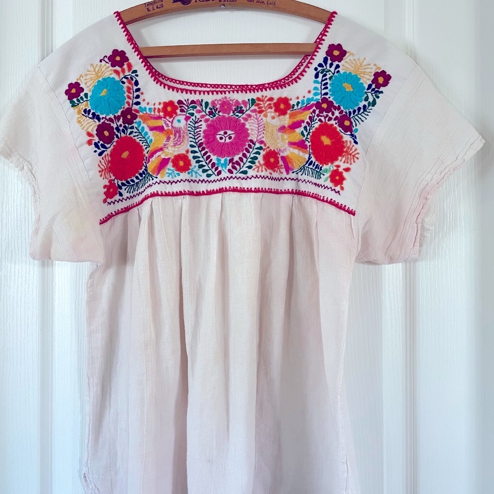 Embroidered Cream Top with Multicolor Floral Design